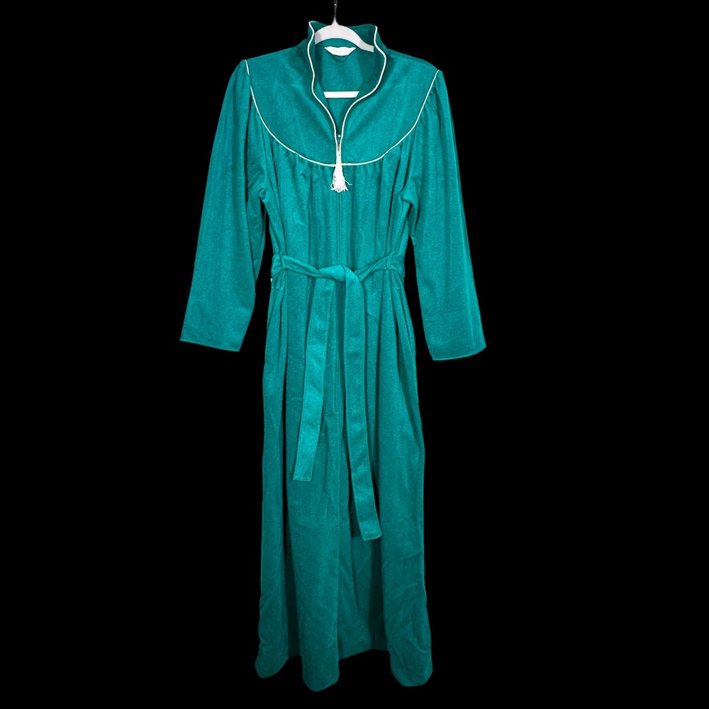 Carriage Court Teal Plush Zipper Front Robe Long Sleeve Full Length Size L 16 18